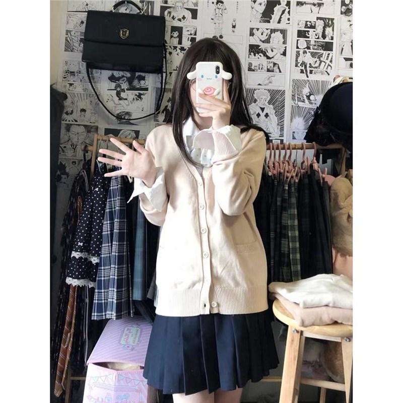 Japanese JK Knitted Cardigan - Autumn/Winter Solid Color Campus Style Loose Sweater Jacket JK Uniform