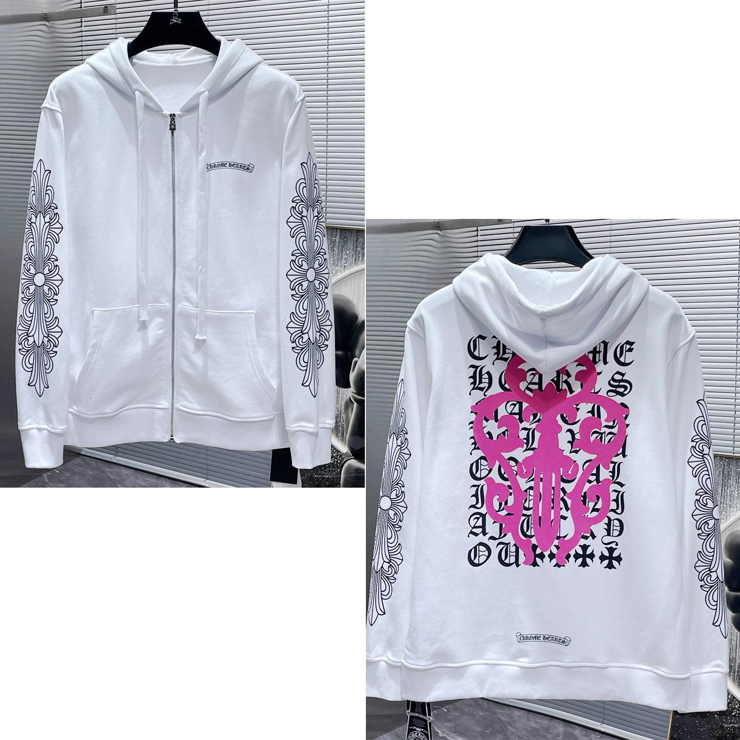 

8627 CHROME HEARTS 2025 Нова Весна та Осінь Батал Тонкий Стиль Класичний Стиль Логотип Блискавка Худі для Пар XL білий