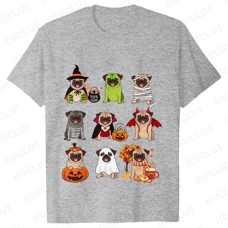 Dog Horror Halloween Women TShirts Pug Dog Shirt Harajuku Graphic Tops Female Summer Fashion Shirts Halloween Pug Dog Tshirt