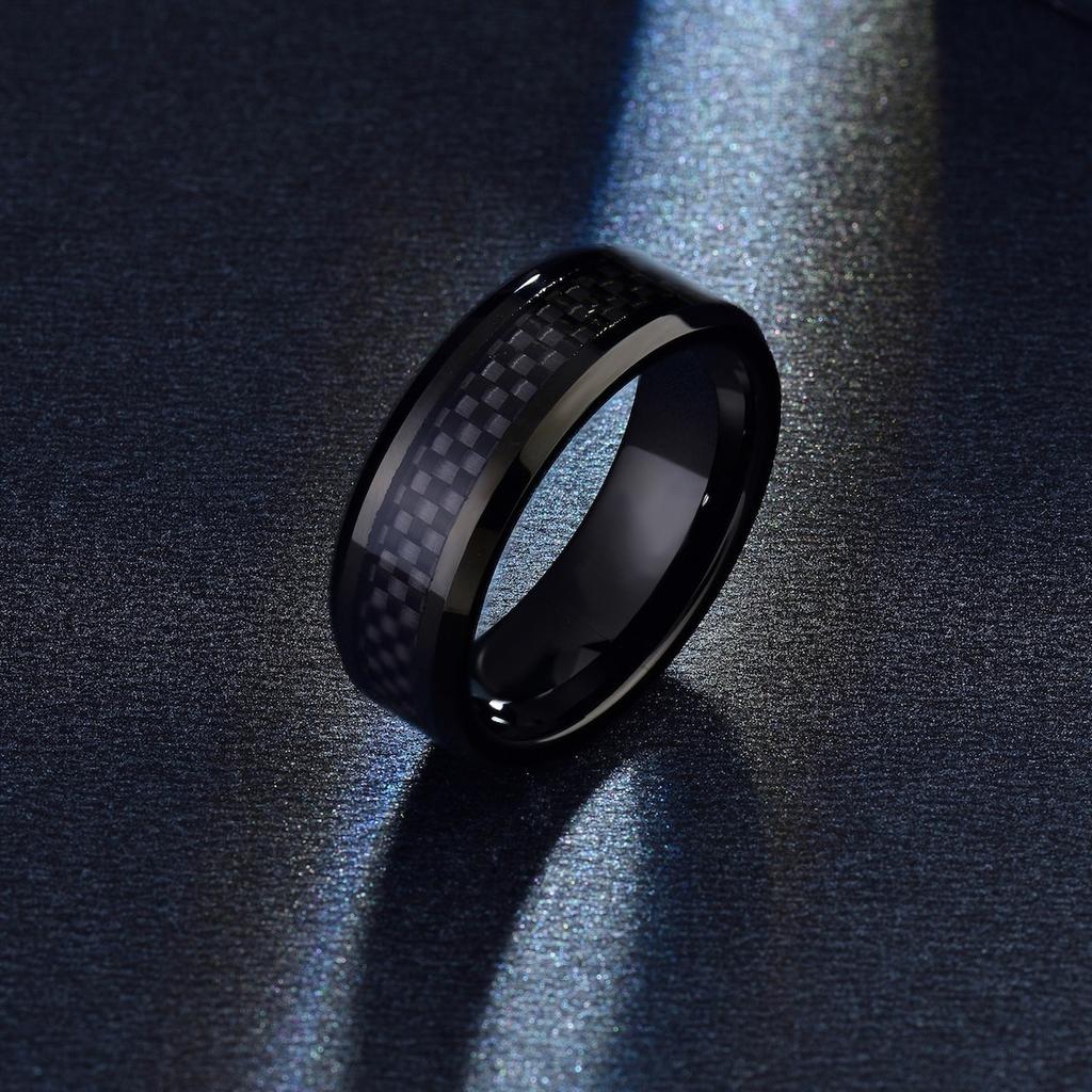 Fashion 8mm Men's Stainless Steel Ring Inlay Black Carbon Fiber Ring Wedding Engagement Jewelry Anniversary Gifts Drop Shipping