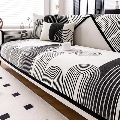 Stripe Geometry Chenille Living Room Sofa Cushion Four Seasons Universal Couch Cover Non Slip Black Border Sofa Protective Cover