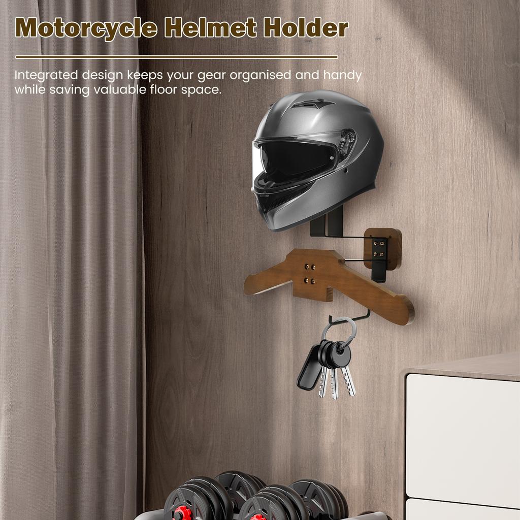Motorcycle Helmet Holder Solid Wood Clothes Hanger Versatile Wall Mounted Motorcycle Helmet Mount for Hanging Key Gloves Clothes