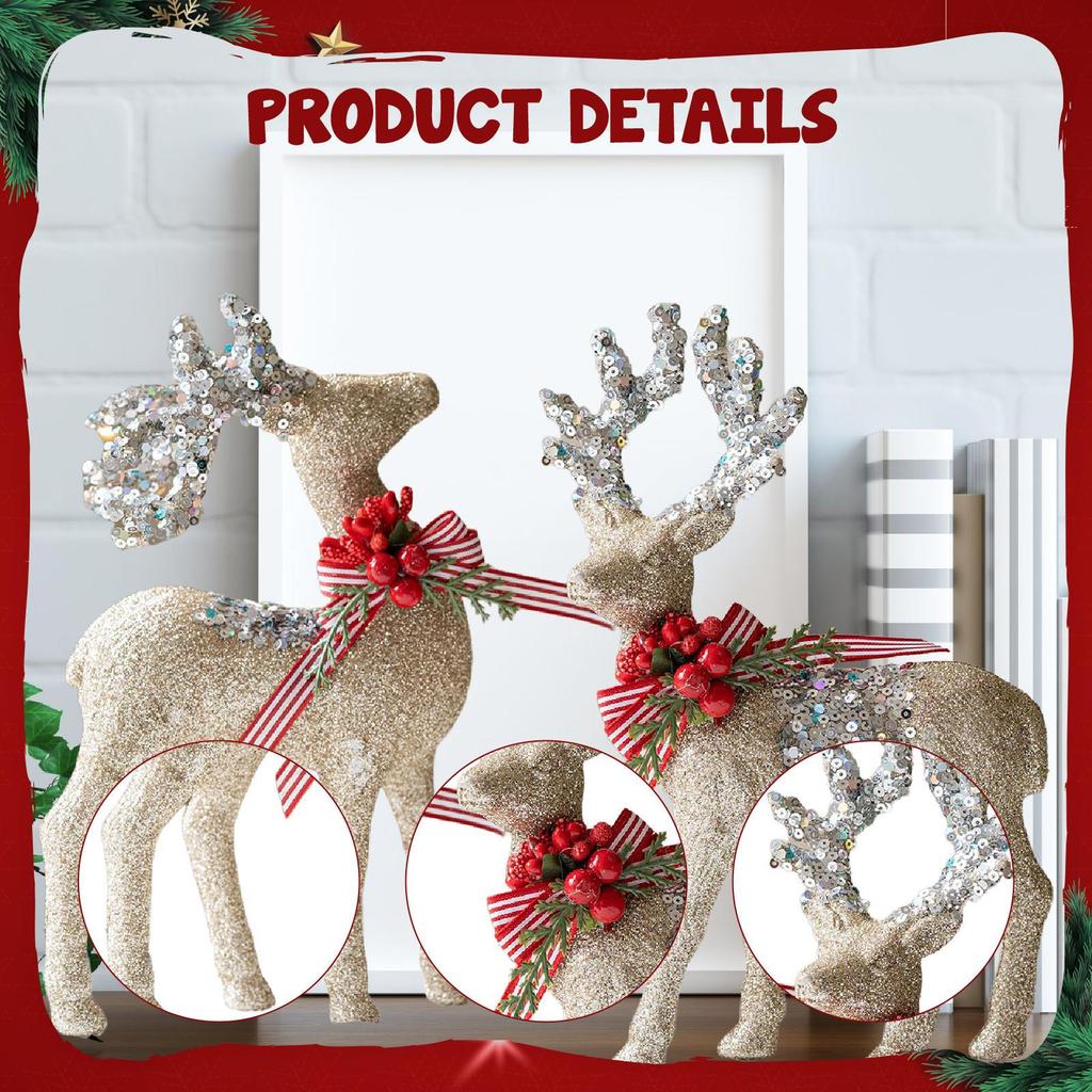 2 Pieces Christmas Reindeer Statues Animal Sculptures Ornament for Home