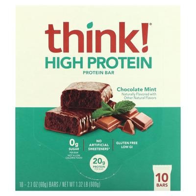 Think!, High Protein Bar, Mint Chocolate Flavor, 10 Packs, 60g (2.1oz) Each