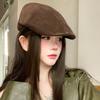Suede retro duck tongue forward hat autumn and winter American versatile duck tongue beret shows a small face and wears a painter hat