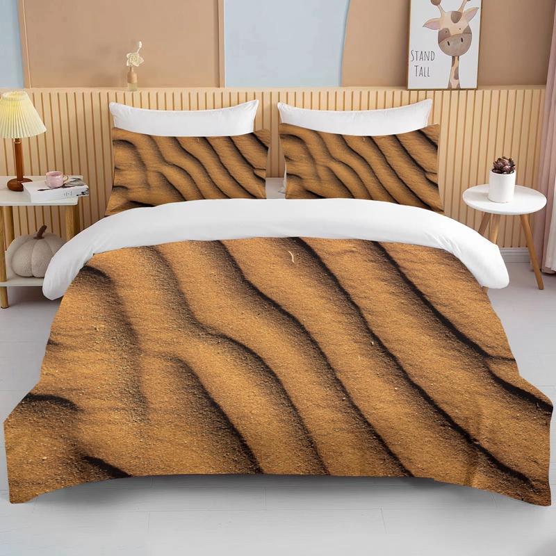 Natur Sand 3D-effekt Sängkläder Set King Size Dubbelsäng Mikrofiber Eller Polyester Påslakan Set Täcke Sängkläder Set