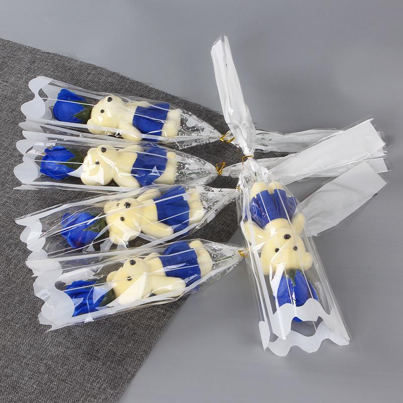 5Pcs Rose Bear Artificial Flowers Bouquet For Valentine'S Day Diy Gift Ornament Wedding Decoration Party Supplies Home Decor