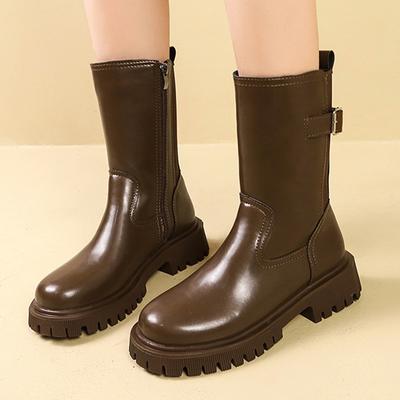Platform Mid Calf Women Snow Boots Mid Heels Designer Leather Shoes Winter Fad Chunky Chelsea Boots  Trend Goth Chaussures