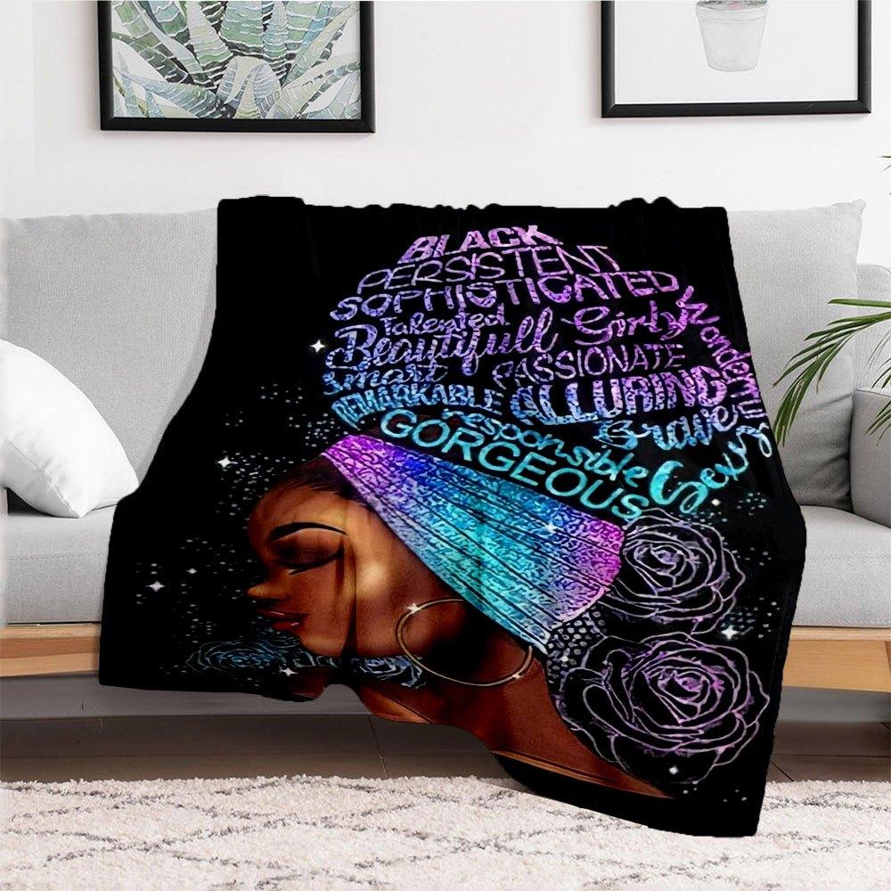 "Black Excellence: Empowering Women with Style and Strength"Blanket Flannel Throw Blanket for Sofa, Bed, Travel, Camping, Office, Couch, Cha