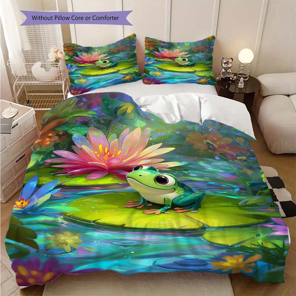 Frog Pattern Bedding Quilt Set Quilt Cover Pillowcase Home Decoration Birthday Gift (1 * duvet cover + 2 * pillowcase, without core)