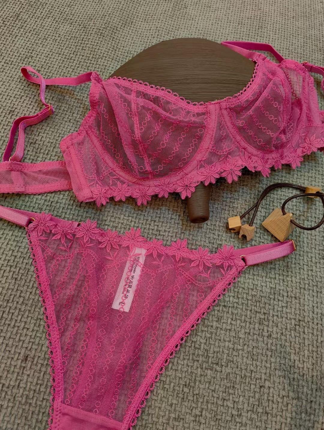 

Sexy lingerie women s French ultra-thin embroidered lace bra big chest small anti-sagging underwear S рожевий червоний колір