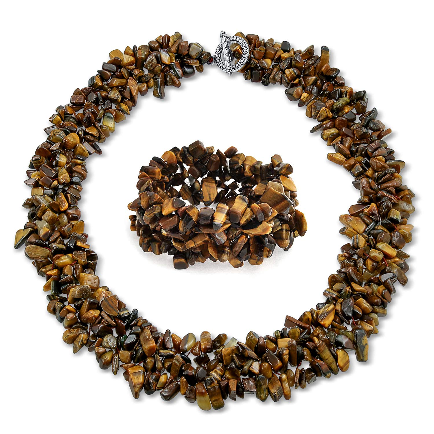 

Tiger Eye Chip Wide Large Choker Stretch Bracelet Set 45cm [Bling Jewelry]