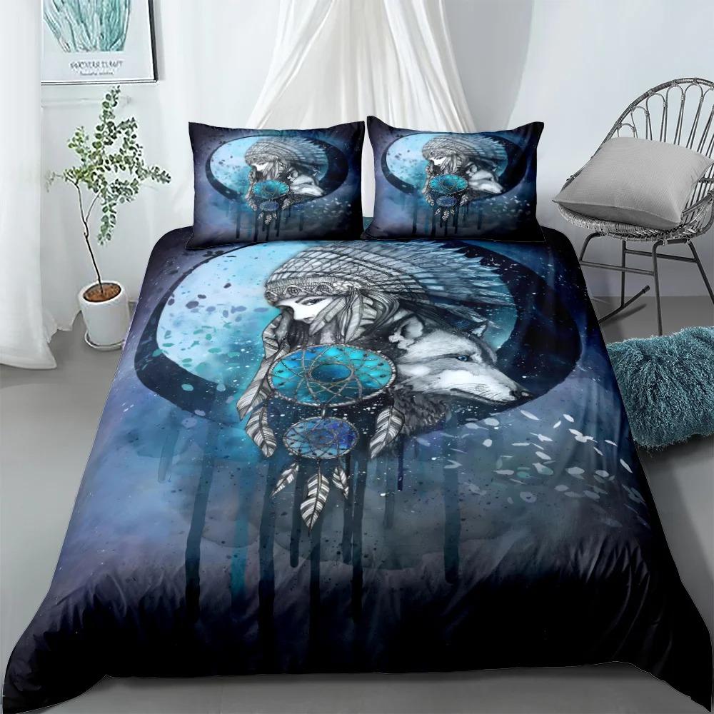 Indian Chief Crown Hand Draw Bedding Set Single Twin Double Queen King Cal King Size Bed Linen Set