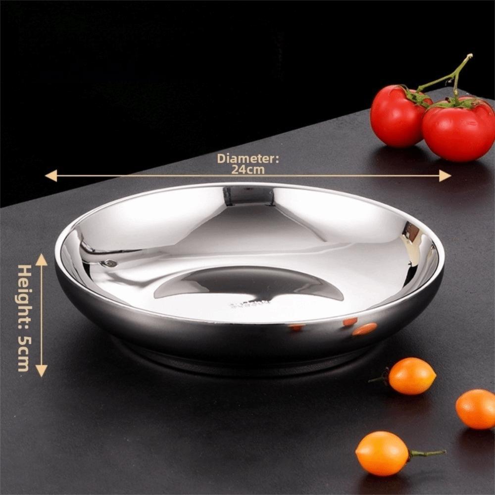 New Thickened 304 Stainless Steel Plate Round Shape Silver Color Stainless Steel Bowls Flat Bottom Food Containers Dishware