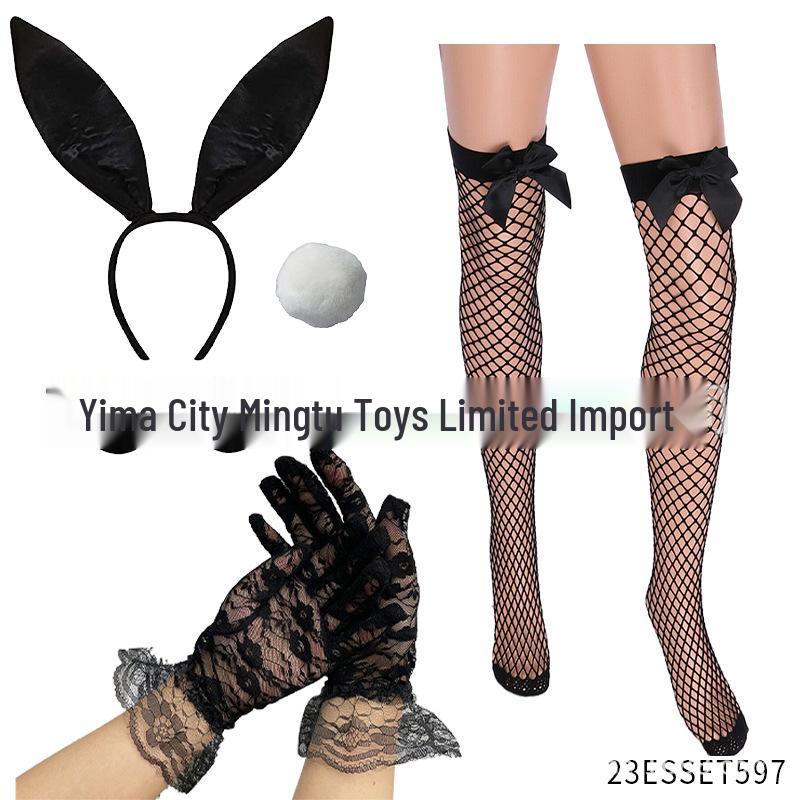 Konijnenmeisje Cosplay Set: Satijnen Hoofdband, Pompon Konijnenstaart, Kostuum Prop