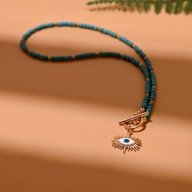 Colorful Bead Choker Necklace For Women Neck Chain  Evil Charm Daily Jewellery Accessories Gift