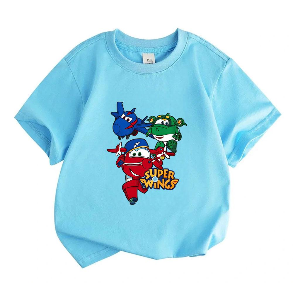 Kids Boys Girls 100% Cotton Crew Neck Short Sleeve T-Shirt, Cute Cartoon Airplane Printed Casual Tees for Children Daily Summer Wear Tops