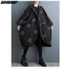 Dimanaf plus size 2023 outono inverno novas jaquetas soltas manga batwing polka dot impressão vintage preto casual trench longo casaco