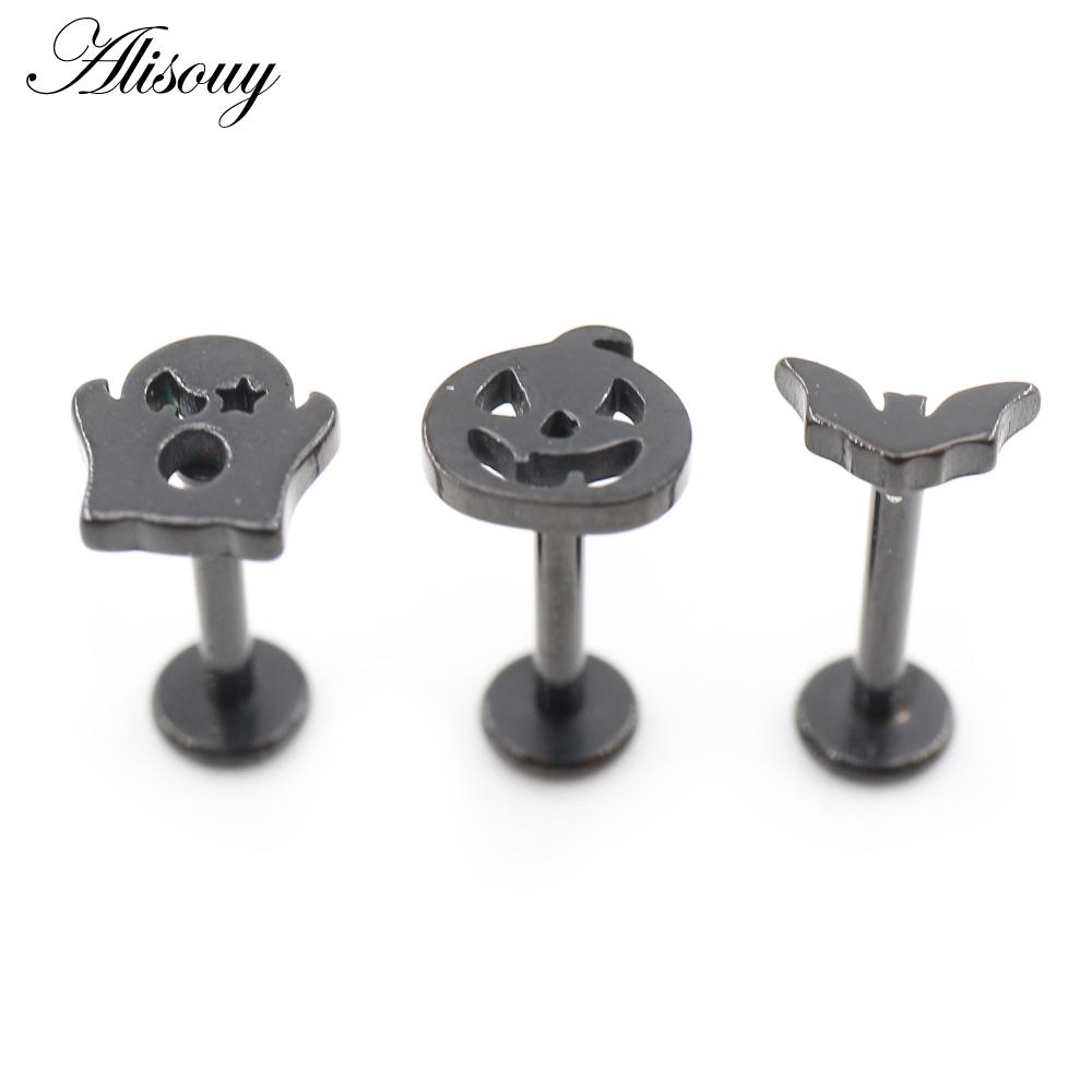 1PC Stainless Steel Halloween Pumpkin Bat Ghost Star Tragus Helix Labret Lip Rings Cartilage Ear Earring Piercing Body Jewelry