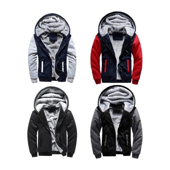 Herren Herbst Winter Hoodie Dickes Fleece gefüttert Kapuze Langärmlig Oberbekleidung mit großen Taschen Kontrastfarbe Elastische Bündchen Kordelzug