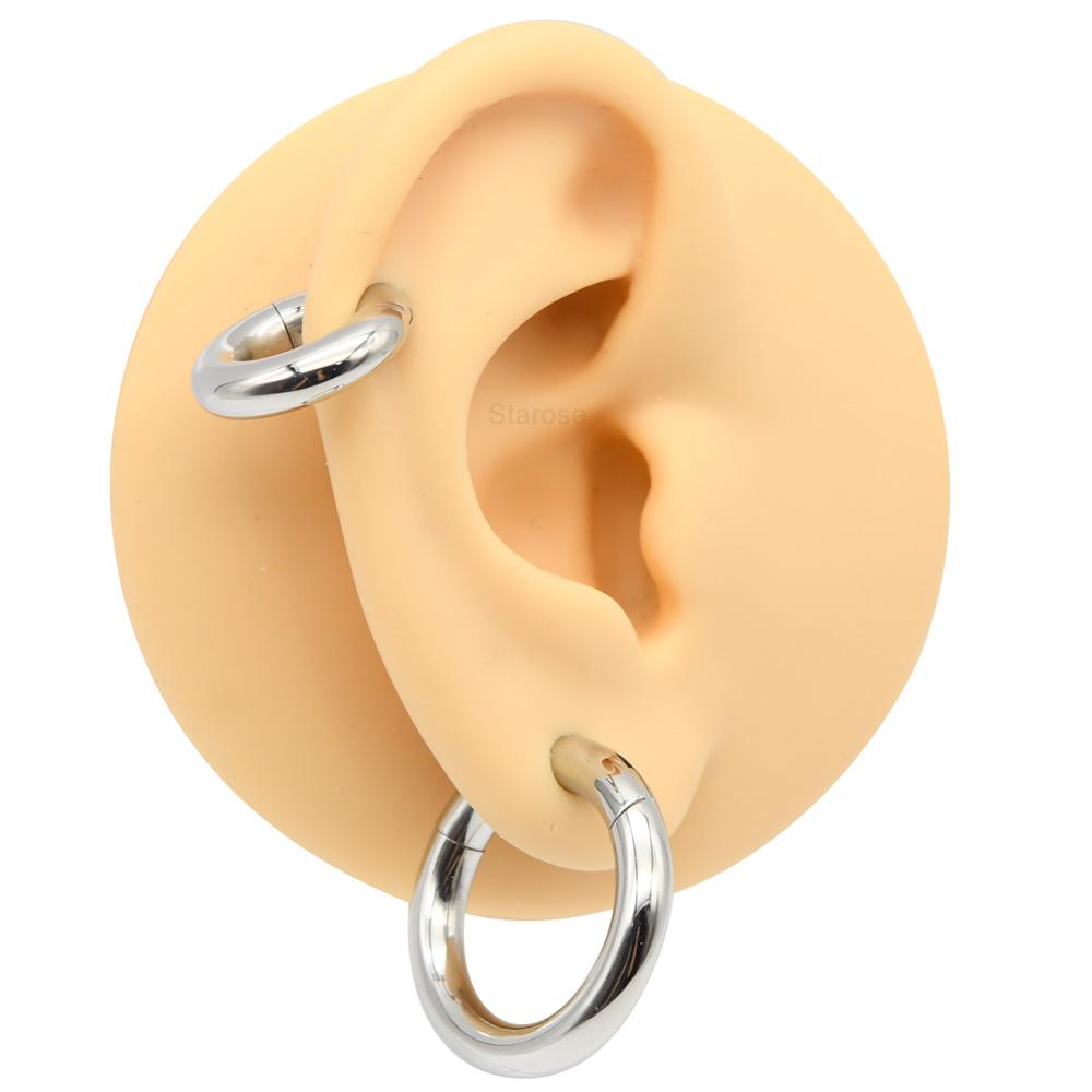 Glatte Scharnier-Segment-Creole aus Edelstahl 00G Große Größe Septum Clicker BCR PA Piercing Nasenring Ohrdehner Gewichte