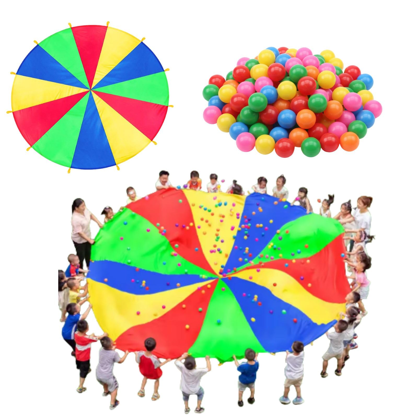

All Trust Parachute Balloon Play Parachute for Outdoor Play, Events, Sports Days, and Kindergartens (4m, 30 Balls Included)