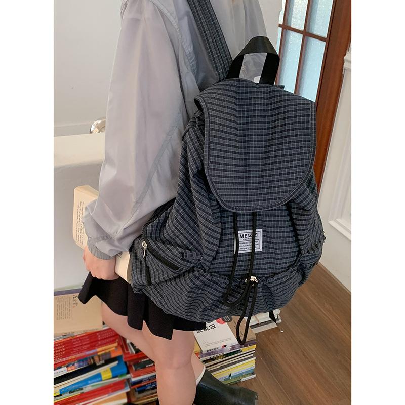

Casual large-capacity handbag bag women s 2025 new canvas bag plaid backpack fashion travel backpack