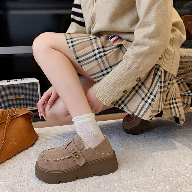 Design Sense New Muffin Thick Sole Heightening Women's Shoes 2025 Autumn Lightweight Round Head Casual Loafers Women's Shoes Tide
