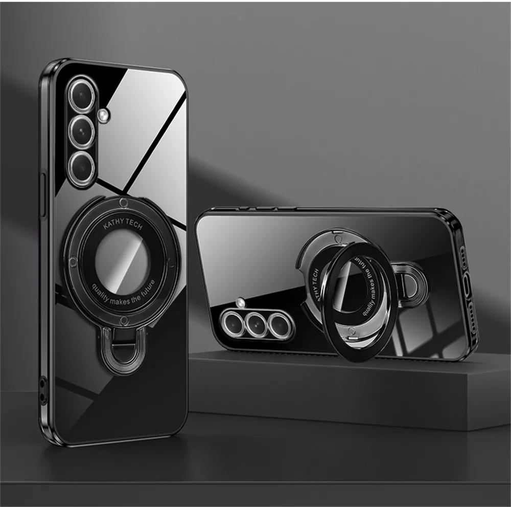 Luxury Transparent Plating Magnetic Bracket Case For Samsung A16 A06 A56 A26 A36 A55 A15 A35 A54 A24 A34 A14 A05S Stand Cover