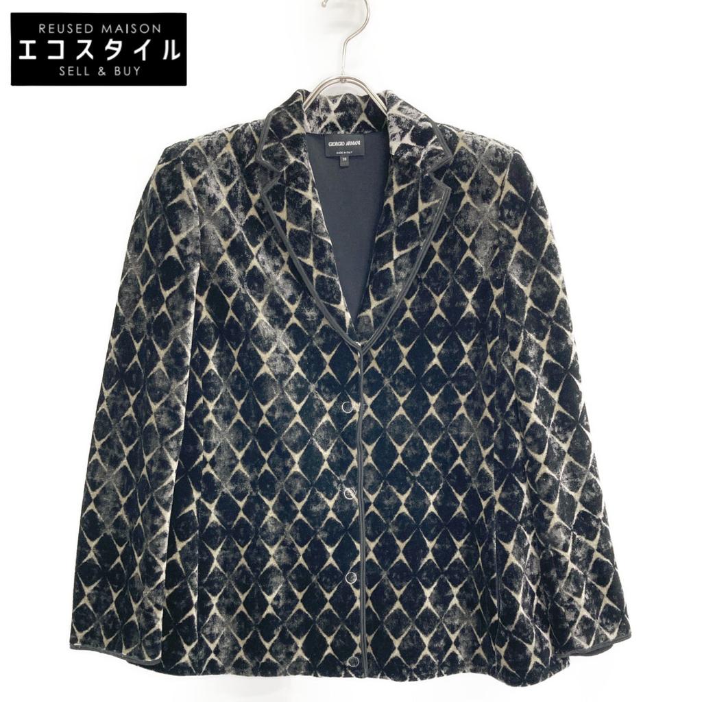 GIORGIO ARMANI 6HAG50AJDSZ 2020 Black Velvet All-over Print Jacket Jacket 38 blackUsed