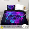 Gothic Neon Skull Duvet Cover Set - 3D Digital Print Breathable Polyester Bedding Set with Zipper Closure - All-Season Comforter
