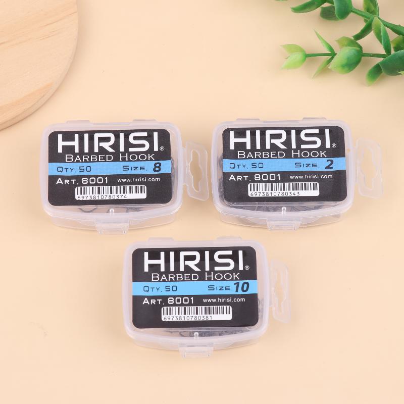 Hirisi 50 ks Háčky na kapry s PTFE povrchem a očkem, mikroprotihroté, z vysokouhlíkové oceli, 8029, Rybářské příslušenství, Skládací krabička