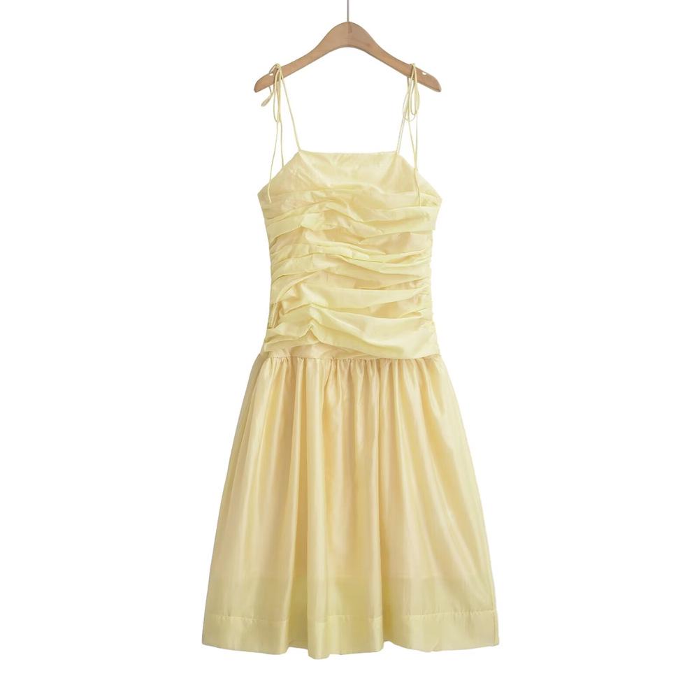 

Spring/Summer 2025 Slim Fit Pleated Strapless Midi Dress for Women Medium