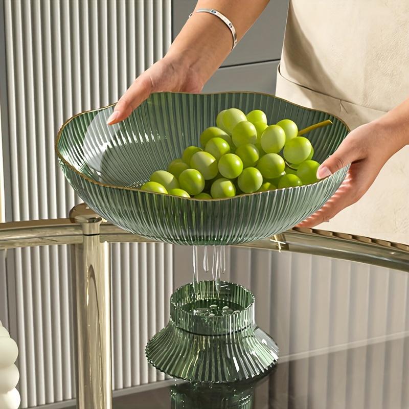 Plateau à fruits de luxe pour la maison, plastique transparent PET, style Ins, plateau à snacks ménager, bordure dorée, panier à fruits fleuri, plateau à fruits KTV, un paquet