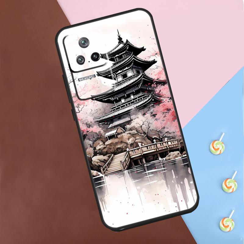 Japanese Art Temple Sakura Case For Xiaomi POCO M6 Pro X3 X5 X6 Pro F3 F5 M5s Mi 14 Pro 13 13T 11T 12T 12 Lite Cover