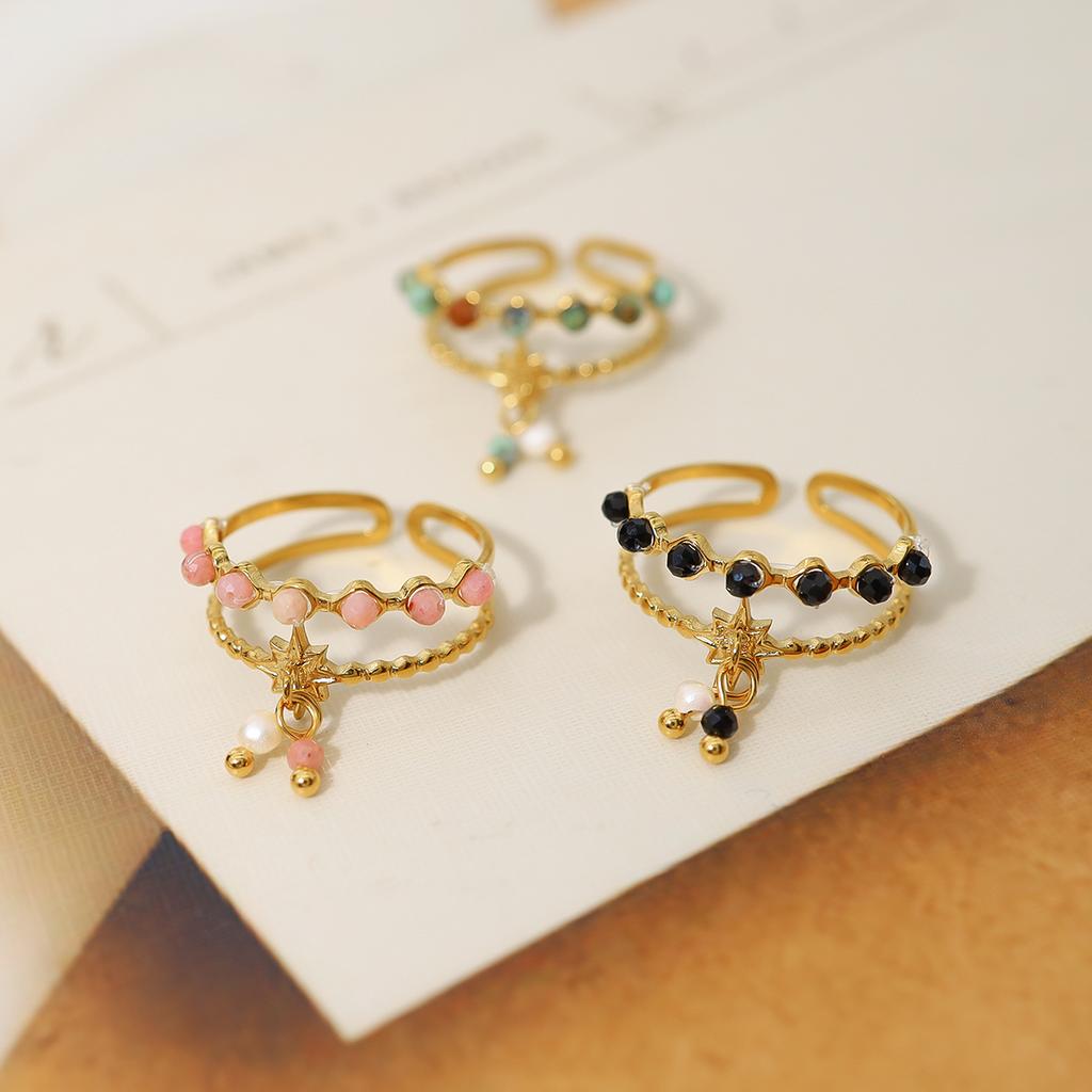 Trendy Stainless Steel Rings for Women Creative Natural Stone Crystal Charms Aesthetic Adjustable Ring Jewelry