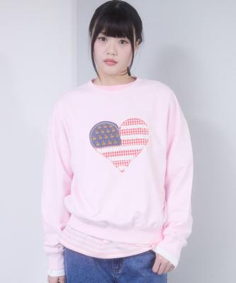 KIRSH Cherry Usa Heart Applique Loose Fit Sweatshirt [Light Pink]
