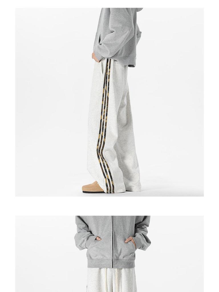 Unisex American Side Stripe Sweatpants: Loose, Straight-Leg Casual Pants for Autumn/Winter, High Street Style.