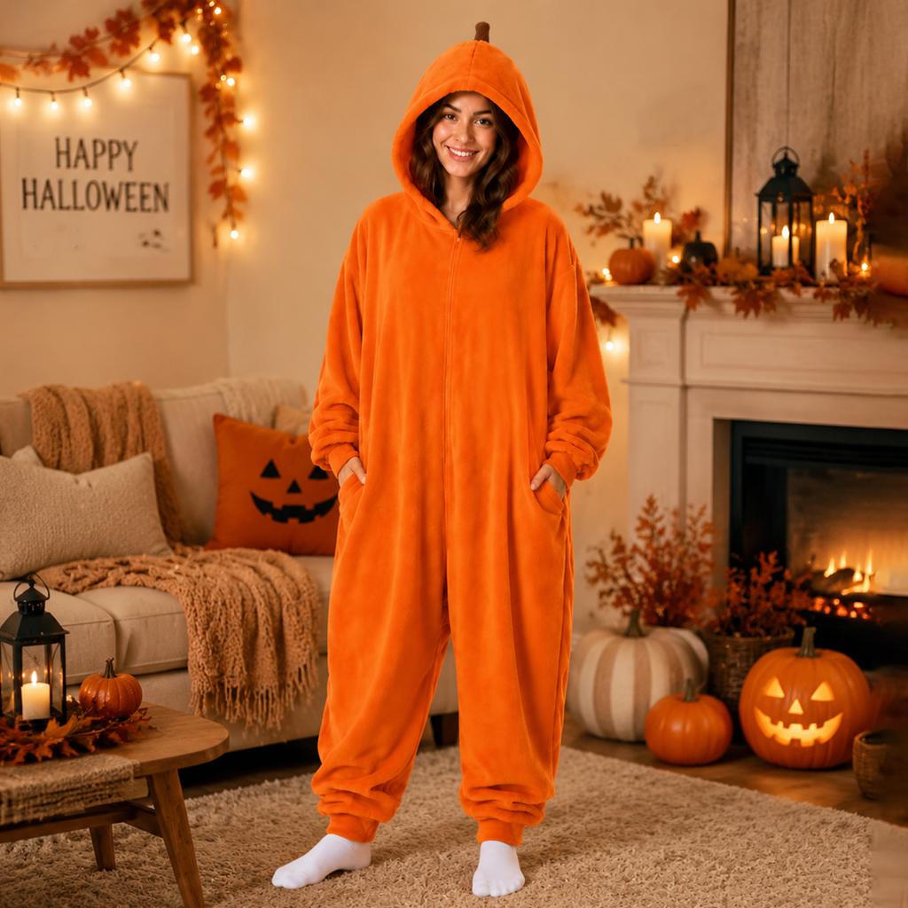 Women's Halloween Flannel Jumpsuit Loungewear Set for Holiday Parties