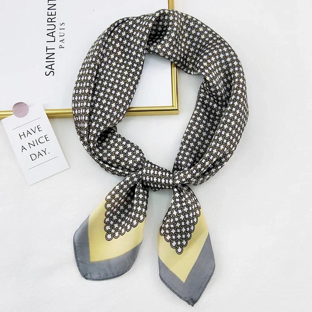Retro Polka Dot Montage Silk Square Scarf Women Soft Satin Hairband Neckerchief Hijab Lady Headband Foulard Bag Ribbons Kerchief