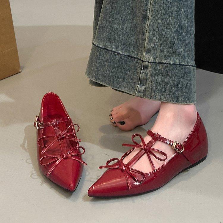 

[youshilai] Милые туфли-лодочки с острым носком «Бабочка» 2025 новинка, универсальные балетки Мэри Джейн на скрытой платформе 40