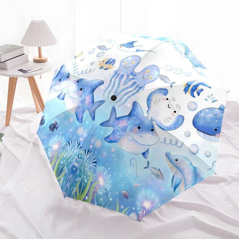 1PC Oceanic Creatures Marine Life Umbrella-8-Rib Reinforced, Automatic Open, Lightweight & Durable, Fashion Accessory for Outdoor, Beach L0357