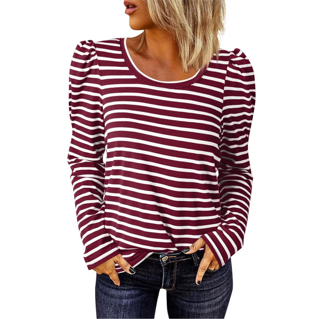 Women's Long Sleeve Lapel V Neck Striped Loose Tops Sweatshirt, Long Sleeve Color Block T-Shirt Casual Tops