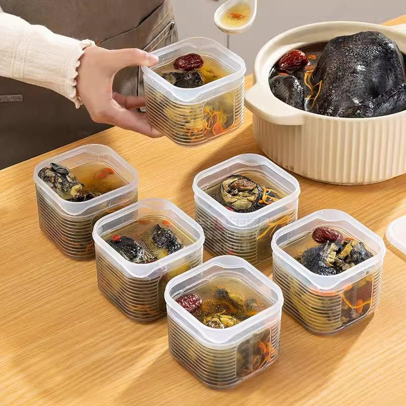 Crisper 6 Grids Refrigerator Storage Box Divided With Scale Frozen Soup Box Trasparent Sealed Fresh-Keeping Box Spices