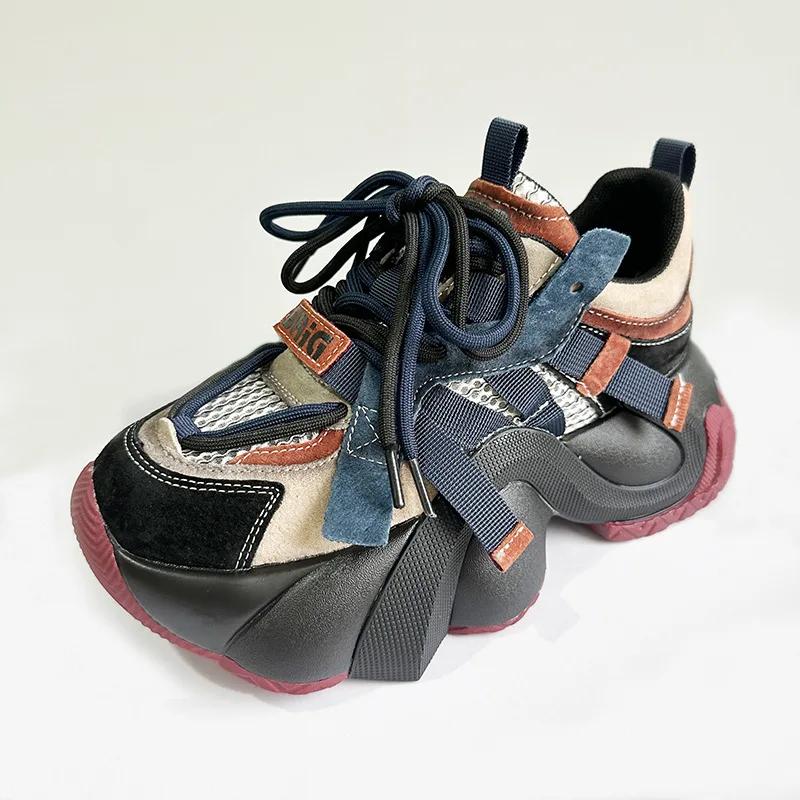 

Fujin 6 см, модная обувь на танкетке, женская обувь из натуральной кожи с воздушной сеткой, осенние кроссовки на толстой подошве, весна-лето, вулканизированные массивные кроссовки 38