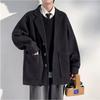 Men's Trendy High-End Woolen Coat - Short, Loose, Casual Black Jacket for Autumn/Winter 2025.