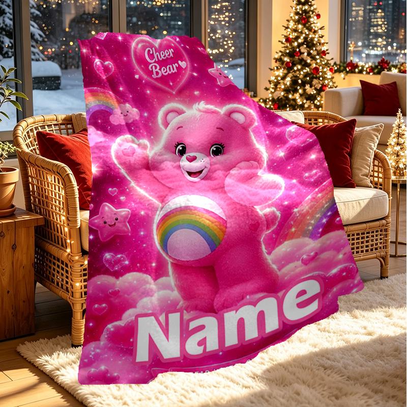 Custom Name Personalized Care Bears Print Blanket, Home Decor, Bedroom, Sofa, Camping, Couch, Gifts for Birthday ChristmasEnthusiasts