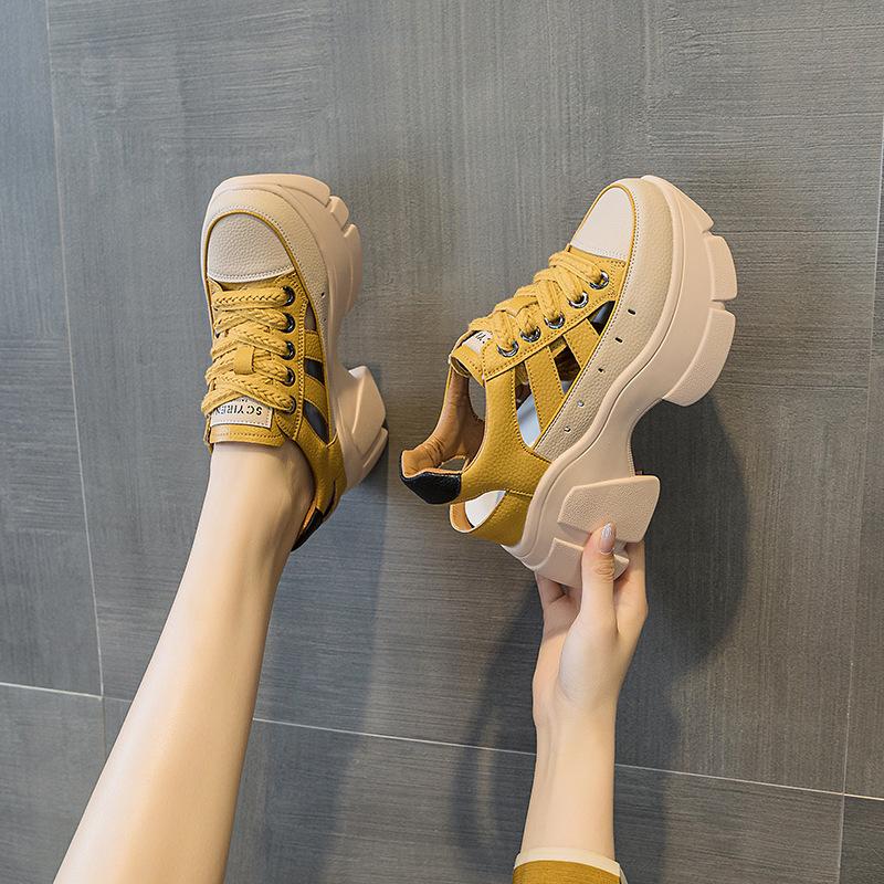 Thick-soled 2025 new summer outer wear hollow dad shoes inner height increase casual small leather shoes breathable women's sandals