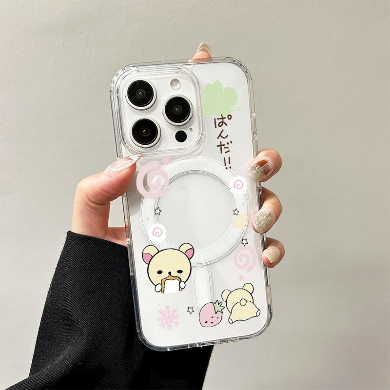 

R-Rilakkuma Чехол для беспроводной зарядки Клевер для iPhone 17 Air 16 E 15 14 Plus 13 12 Mini 11 Pro Max Прозрачный силиконовый чехол iPhone 11 Pro