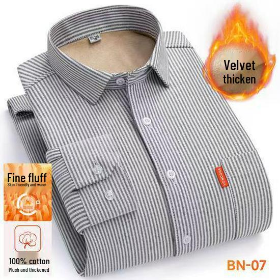 Men's Thick Fleece-Lined Oxford Long-Sleeve Shirt - Warm and In Stock